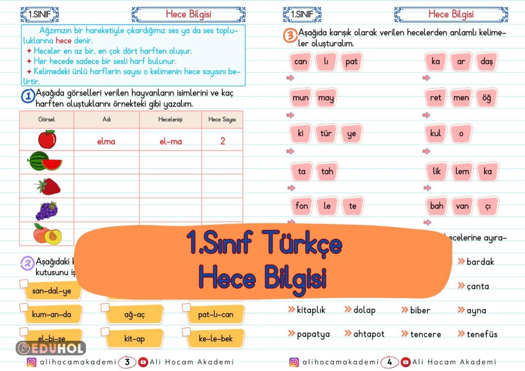 1 Sınıf Türkçe Hece Bilgisi Eduhol Ders Videoları İzle Online