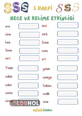 S Harfi Hece Ve Kelime Etkinli Eduhol Etkinlik İndir Oyun Oyna