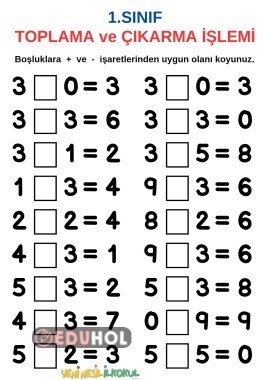 Toplama Ve Çıkarma İşlemi Eduhol Etkinlik İndir Oyun Oyna Test Çöz