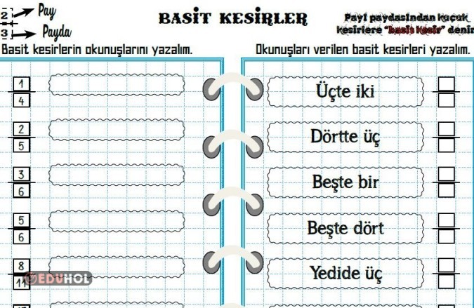 Basit Kesirleri Okuma Yazma Eduhol Etkinlik Ndir Oyun Oyna Test