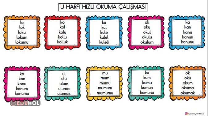 U Harfi Hızlı Okuma Çalışması Eduhol Etkinlik İndir Oyun Oyna