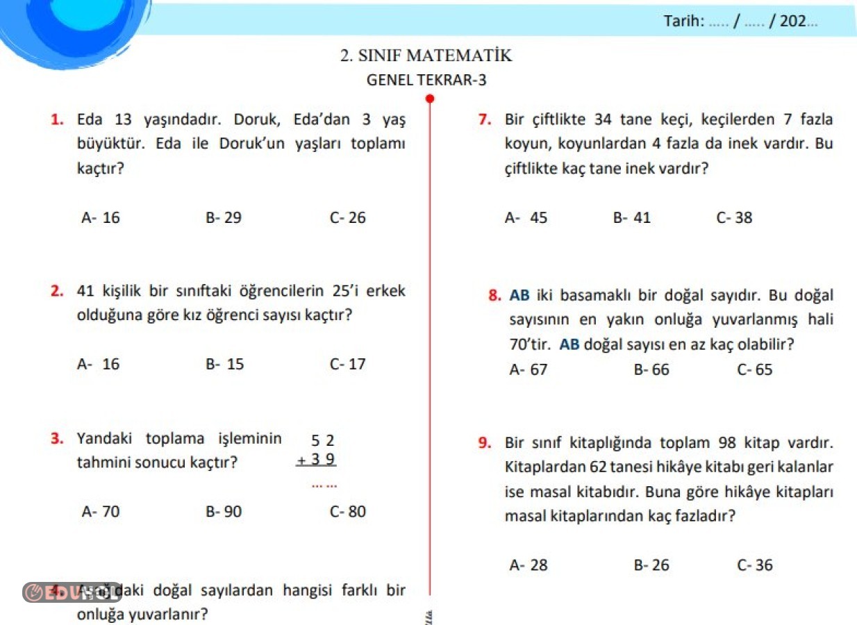 Matematik Genel Tekrar Testi 3 Eduhol Ders Videoları İzle Online