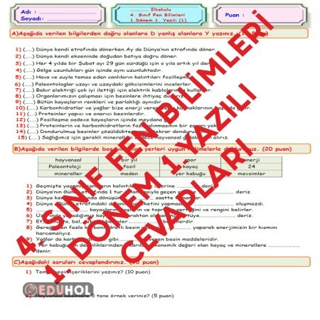 4 Sınıf Fen Bilimleri 1 Döne Eduhol Etkinlik İndir Oyun Oyna