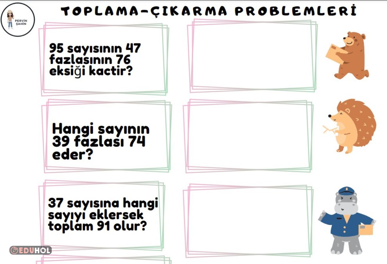 Toplama Çıkarma Problemleri Eduhol Ders Videoları İzle Online Test