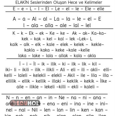 Elakin Hece Kelime Tablosu Eduhol Etkinlik İndir Oyun Oyna Test Çöz