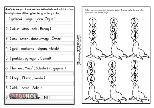 Kurallı Cümle Oluşturma Toplam Eduhol Etkinlik İndir Oyun Oyna