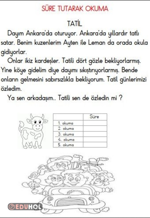 1 Sınıf Süre Tutarak Okutma Eduhol Ders Videoları İzle Online Test