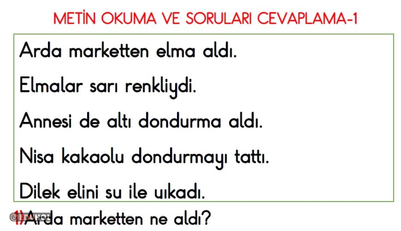 1 Sınıf Okuma Anlama 1 Eduhol Ders Videoları İzle Online Test Çöz