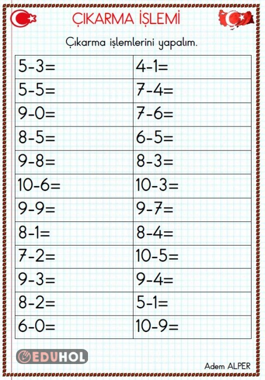 Çıkarma İşlemi 1 Eduhol Ders Videoları İzle Online Test Çöz