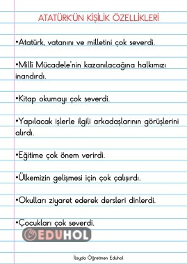 Atatürk'ün Kişilik Özellikleri Defter Notu