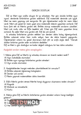 Gerçek Dostluk Okuma Anlama Metni