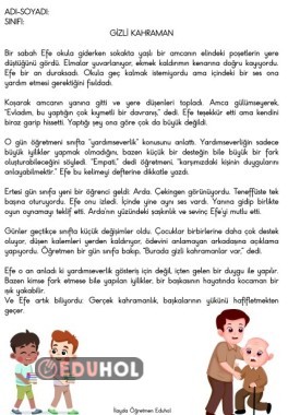 GİZLİ KAHRAMAN OKUMA ANLAMA METNİ