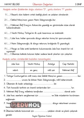 Ülkemizin Değerleri Etkinlik