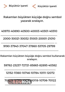 Rakamları Büyüklük Küçüklük Durumuna Göre Sıralama