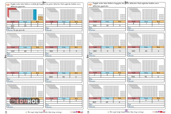 3. Sınıf Yüzlük, Onluk, Birlik  Defter Etkinliği