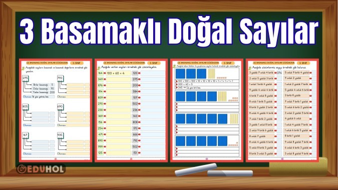 3 Basamaklı Sayılar 16 sayfa Tüm Çalışma Tek Pdf