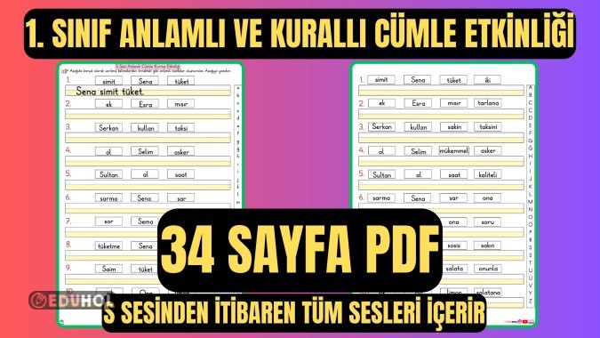 Anlamlı ve Kurallı Cümle Kurma Etkinlikleri 32 Sayfa PDF