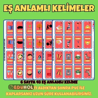 EŞ ANLAMLI KELİMELER KARTLARI MATERYALİ