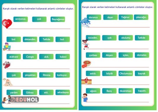Karışık kelimelerden cümle oluşturma