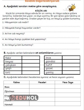 Türkçe 2.sınıf 2.Tema Değerlendirme