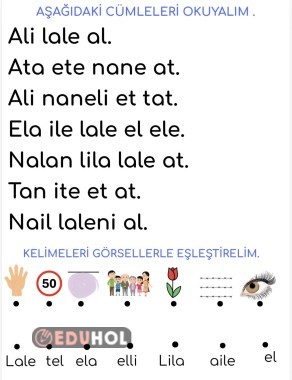 L sesi cümle okuma ve dikte çalışması