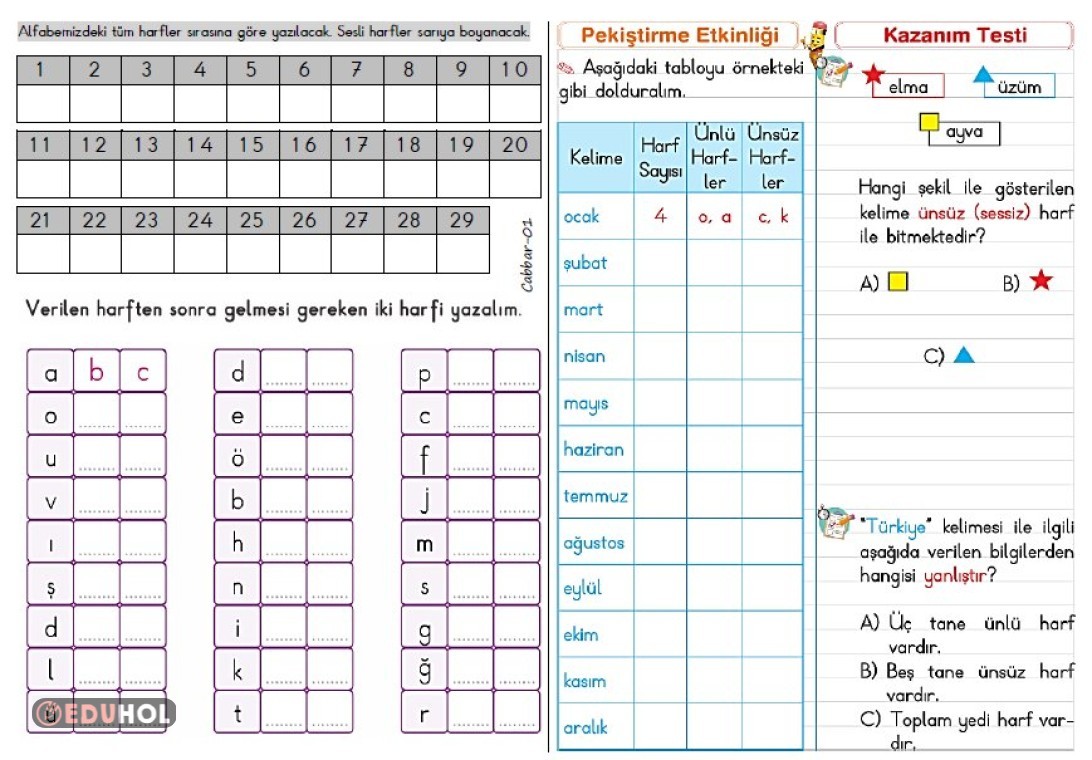 1. Sınıf Harf Bilgisi | Eduhol - Ders Videoları İzle Online Test Çöz ...