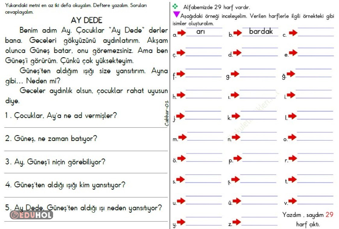 1.Sınıf Okuma Anlama | Eduhol - Ders Videoları İzle Online Test Çöz ...