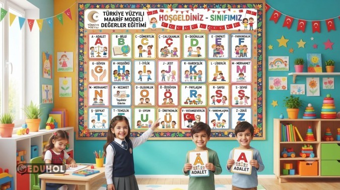 Türkiye Yüzyılı Maarif Modeli değerler eğitimi alfabe kartları