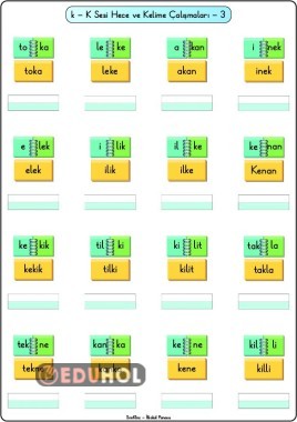 K Sesi Hece ve Kelimeleri Okuma-Yazma Çalışmaları-3