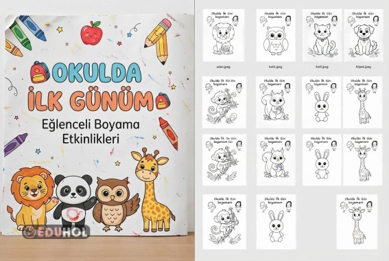 1.sınıf İlk Okulda İlk Günüm - Hayvan Temalı Boyama Sayfaları