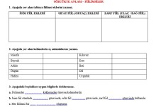 Sözcükte Anlam ve Fiilimsiler Etkinliği