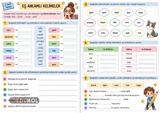 Eş Anlamlı Kelimeleri Çalışma Kağıdı