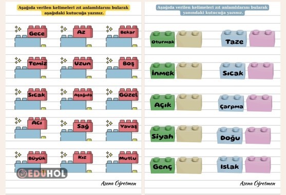 Zıt Anlamlı Kelimeler Çalışma Kağıdı