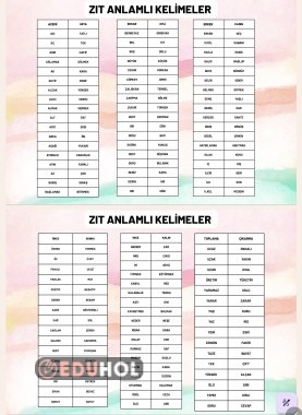 Zıt Anlamlı Kelimeler Deftere Yapıştırma