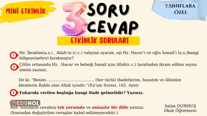 İyi ve hızlı olan kazansın. 😊
Cevap anahtarı saat 20.50'te yorumlarda paylaşılacak.
Dereceye girenler 21.00'da durumlar kısmında paylaşılacak.