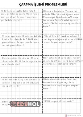 4. Sınıf Çarpma Problemleri