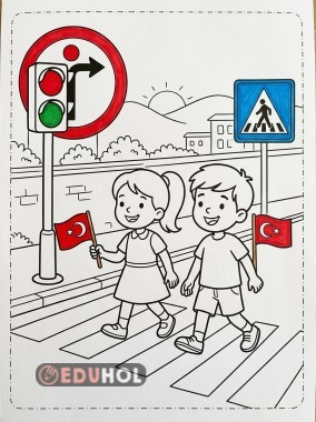 trafik kuralları- yaya geçidi boyama-29 Ekim Cumhuriyet Bayramı Temalı