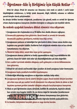 Öğretmen - Aile işbirliğimiz için veliye küçük notlar