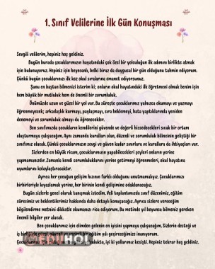 İlk Gün Öğretmen Konuşması-velilerle tanışma