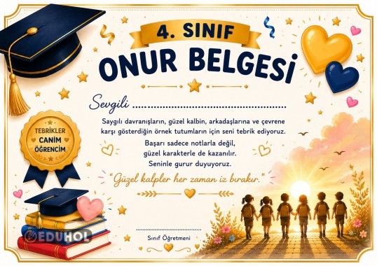 4. Sınıf Onur Belgesi