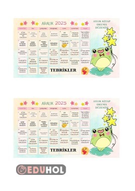 BİR SAYFADA İKİ ADET- ARALIK AYI OKUMA DÜZENİ