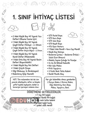 1. Sınıf İhtiyaç Listesi (3 farklı tasarım)