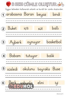 B sesi cümle oluşturma çalışması