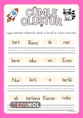 R sesi karışık verilen kelimelerden, anlamlı cümle oluşturma