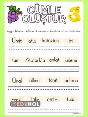 Ü sesi karışık verilen kelimelerden anlamlı cümle oluşturma