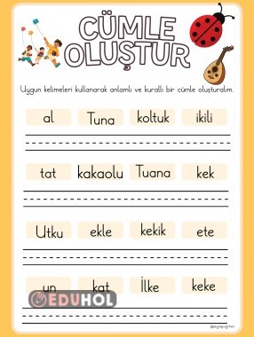 U sesi karışık verilen kelimelerden cümle kurma