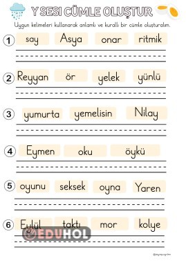 Y sesi karışık verilen kelimelerden anlamlı cümle kurma
