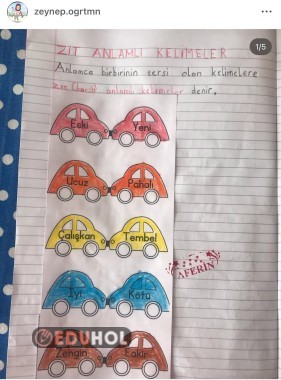 Zıt anlamlı kelimeler defter çalışması