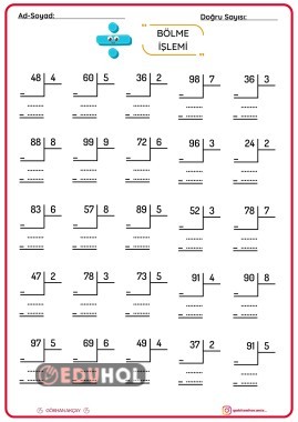 Bölme İşlemi Çalışma Kağıdı