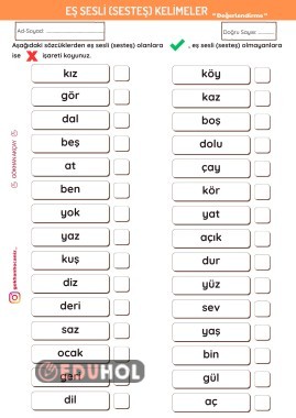 Eş Sesli Kelimeler Quiz